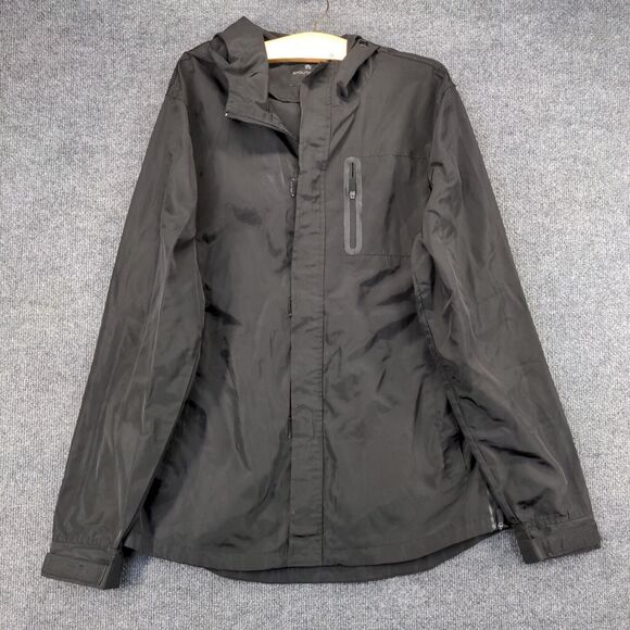 Shouthouse Full Zip Hooded Rain Jacket Mens Medium Long Sleeve Black Polyester - Picture 2 of 12